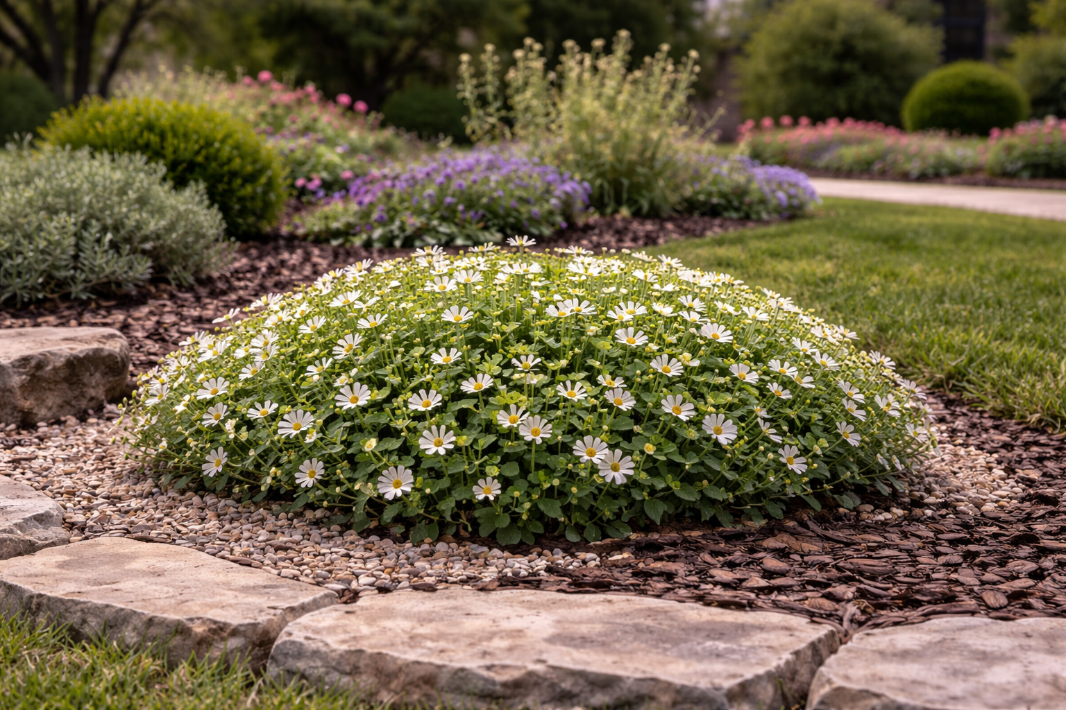 Light spring pruning on blackfoot daisy in a North Texas residential garden