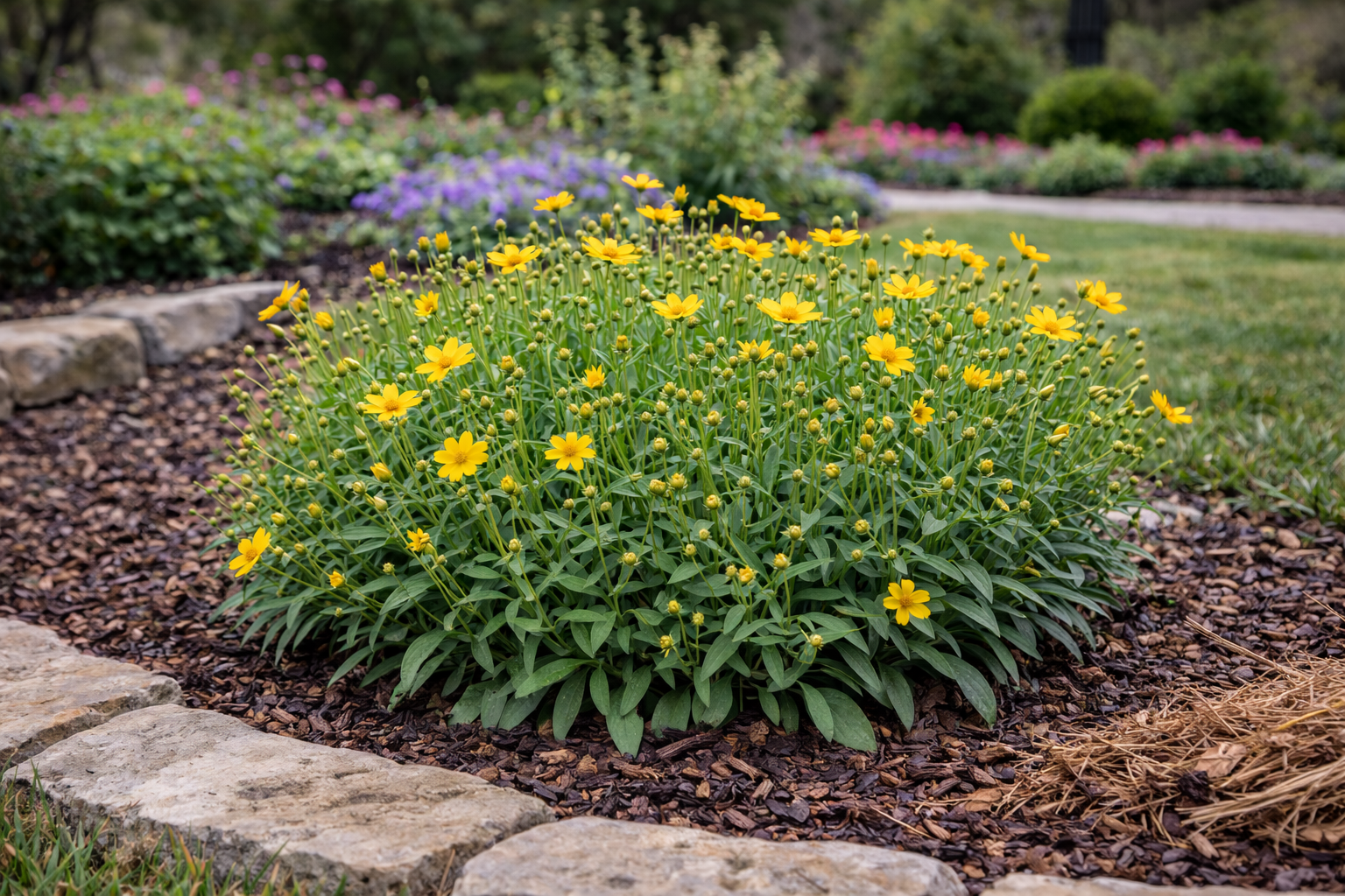 Early spring pruning encourages healthy growth on coreopsis in a North Texas garden
