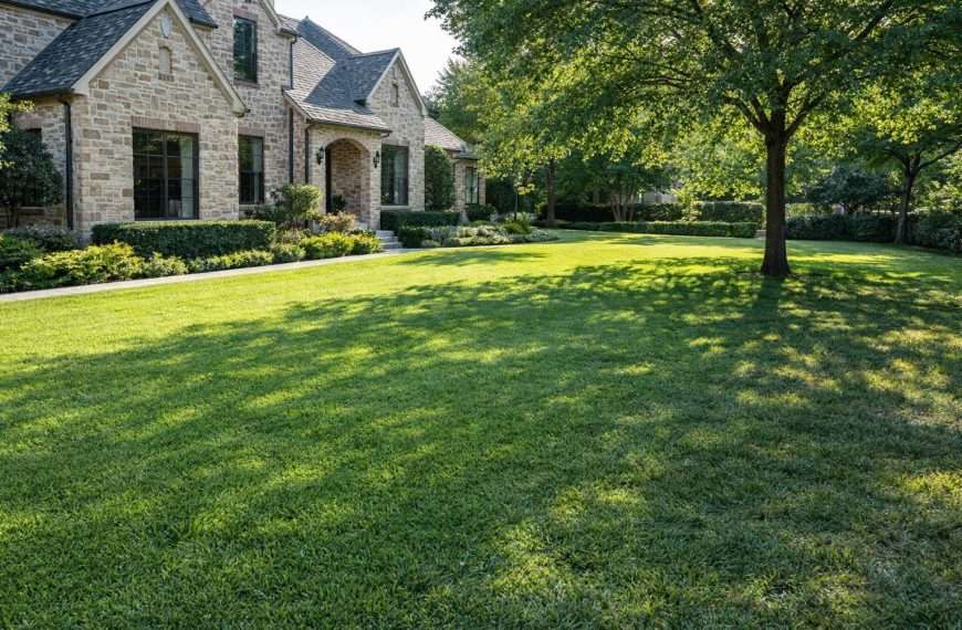 Dallas lawn with tree shade and full sun areas showing conditions for choosing the right grass type