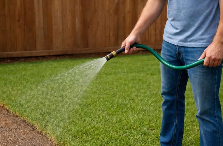 watering new sod after installation in Texas heat to promote root establishment
